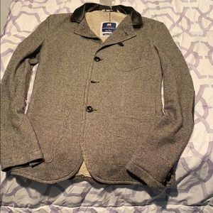 Grey and faux leather blazer